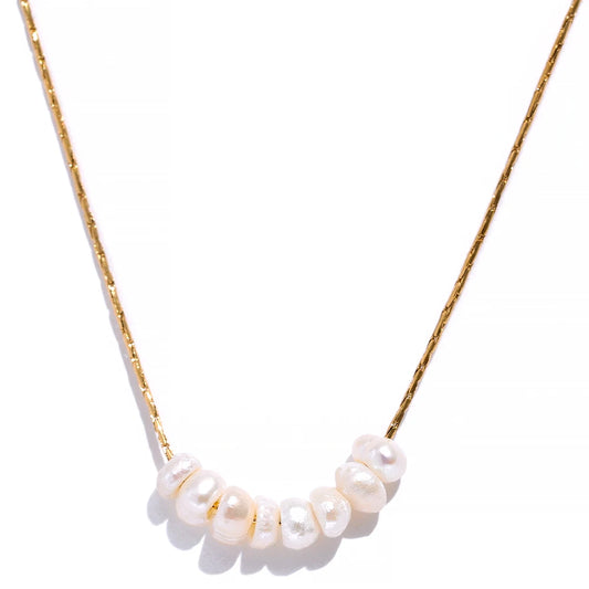 Natural Beads Pearl Thin Necklace